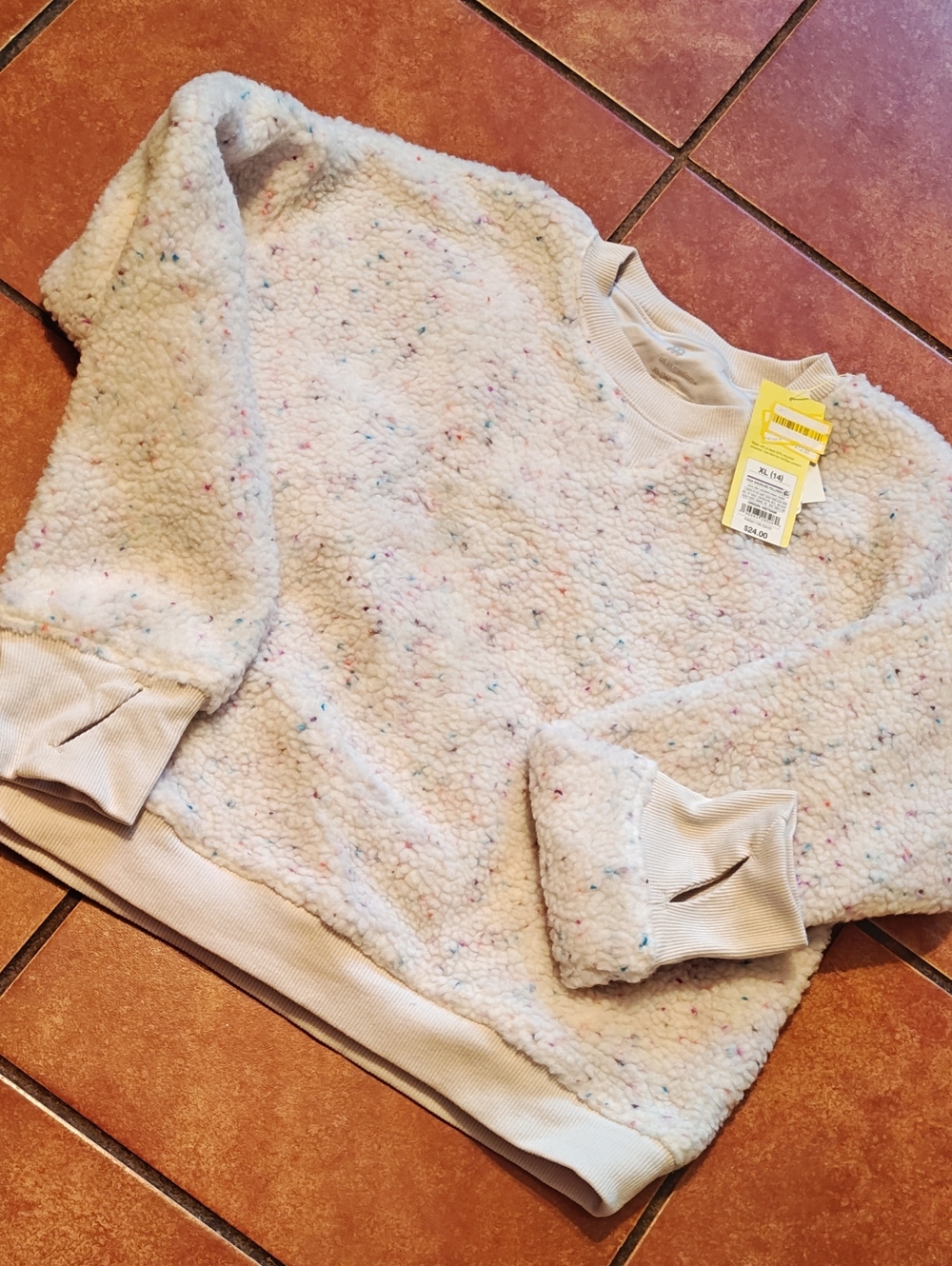 Cream Sherpa Crewneck with Multicolor Speckles